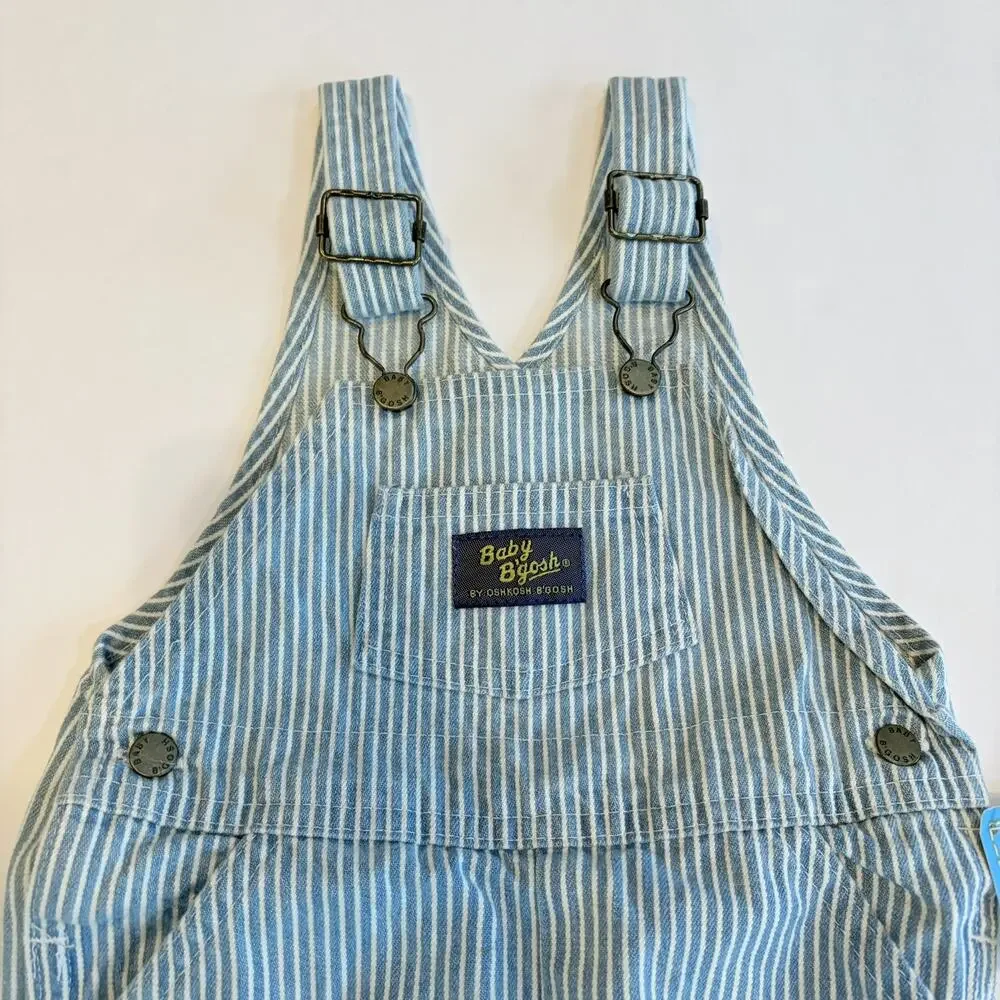 Vintage Osh Kosh BGosh Bib Overalls 12M Light Baby Blue Hickory Stripe Railroad